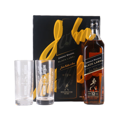 WHISKY JOHNNIE WALKER BLACK LABEL 12 ANOS C/ESTOJO + 2 COPOS